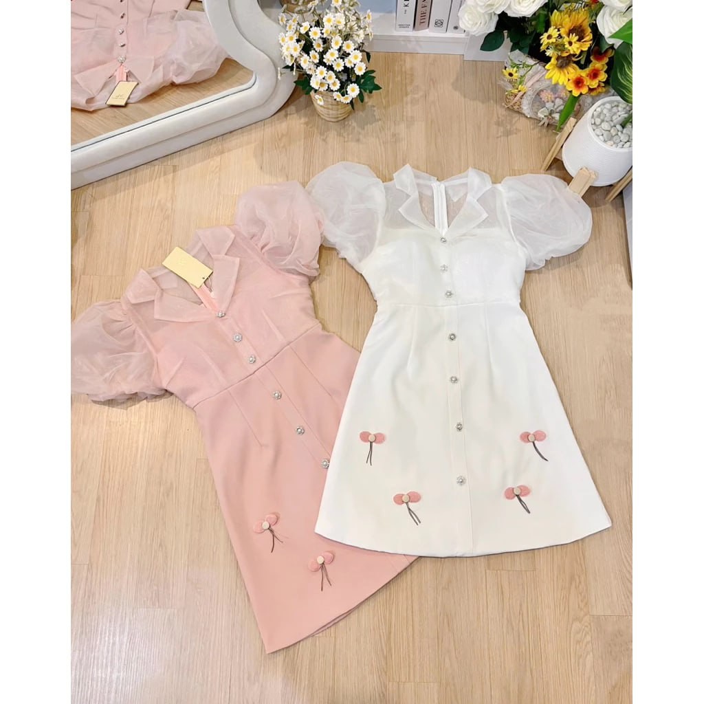 เดรชสั้น คอปกซีทรู แขนผ้าแก้วพอง-มาริน(ยาว33-35)